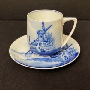 Vtg Rosenthal Delft Donatello Teacup & Saucer Blue White Germany Windmill Ships